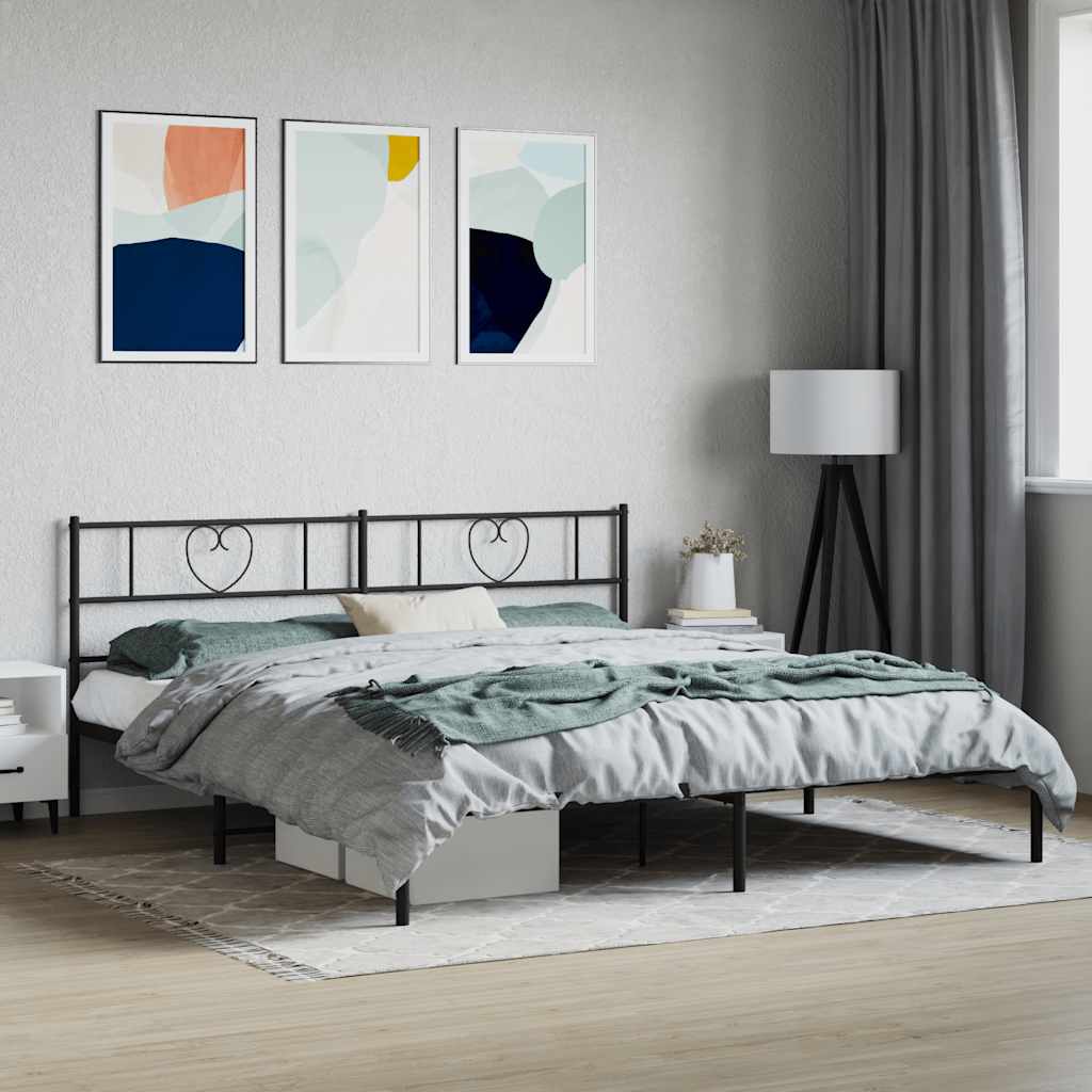 Metal Bed Frame without Mattress with Headboard Black 180x200cm