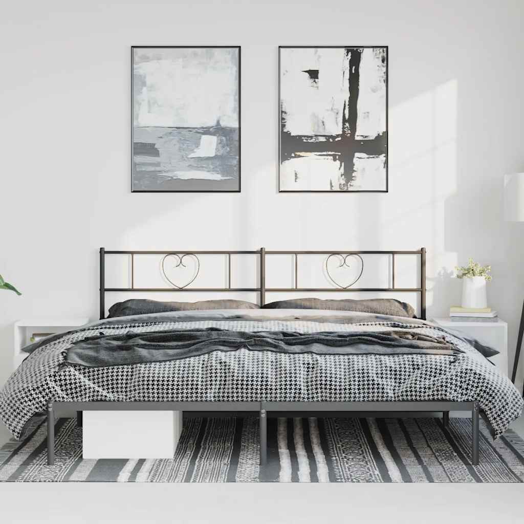 Metal Bed Frame without Mattress with Headboard Black 183x213cm