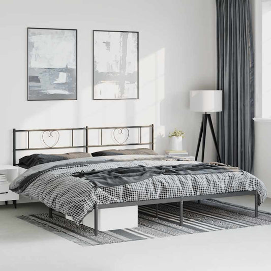 Metal Bed Frame without Mattress with Headboard Black 193x203cm