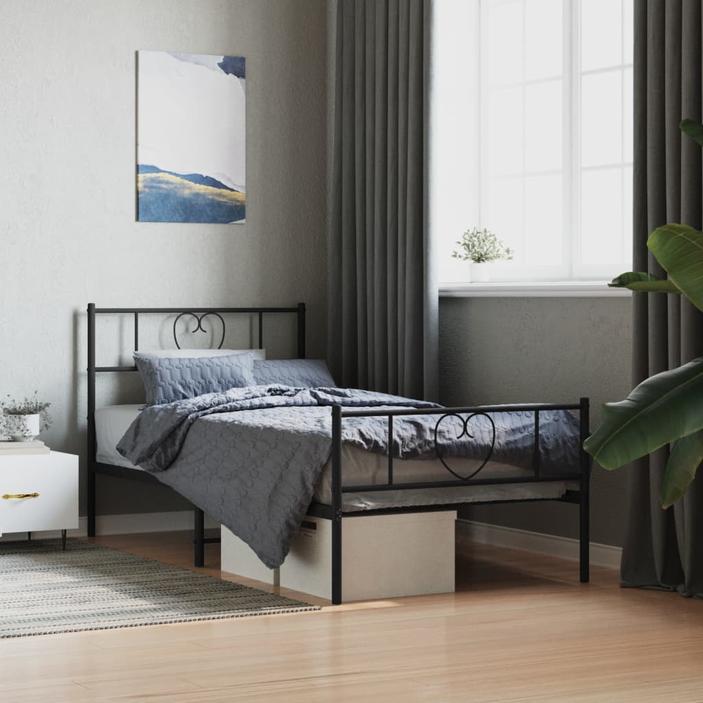 Metal Bed Frame without Mattress with Footboard Black 80x200cm