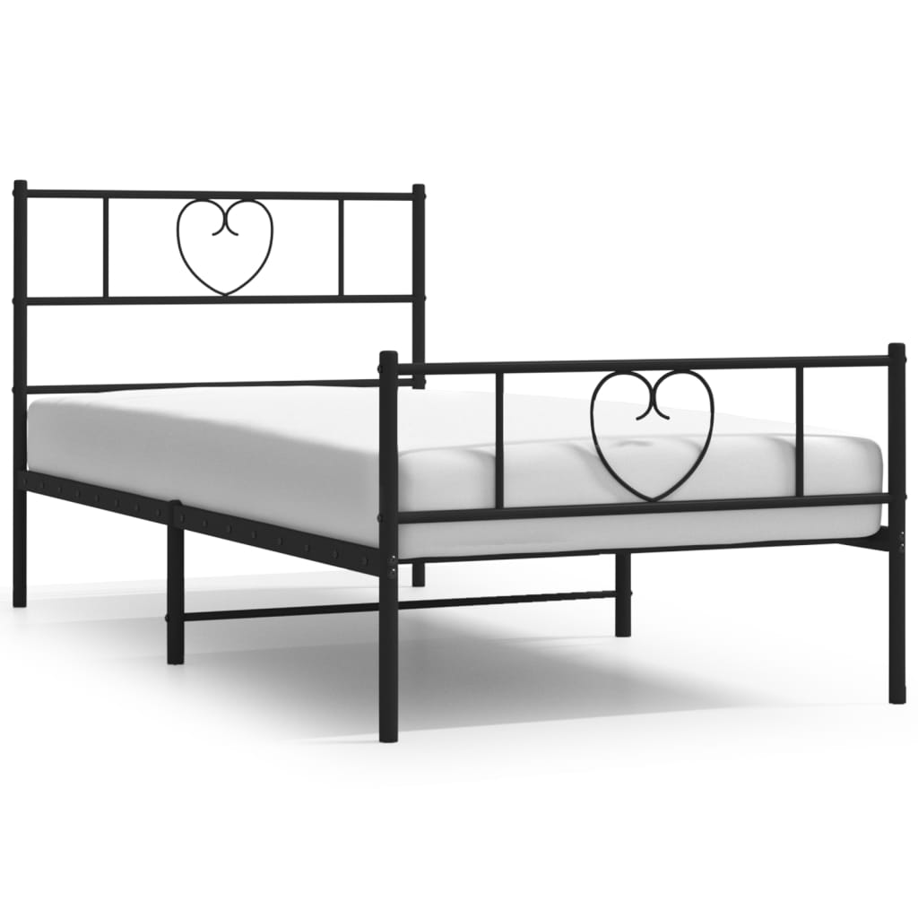 Metal Bed Frame without Mattress with Footboard Black 90x190cm