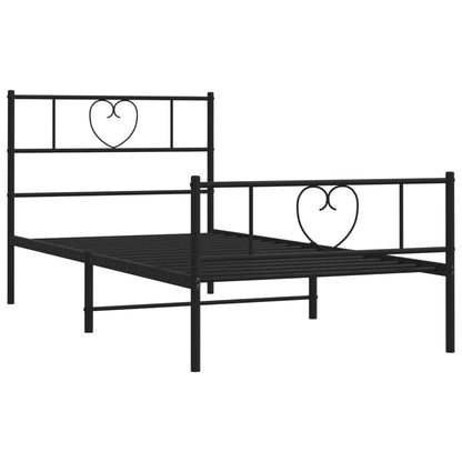 Metal Bed Frame without Mattress with Footboard Black 90x190cm