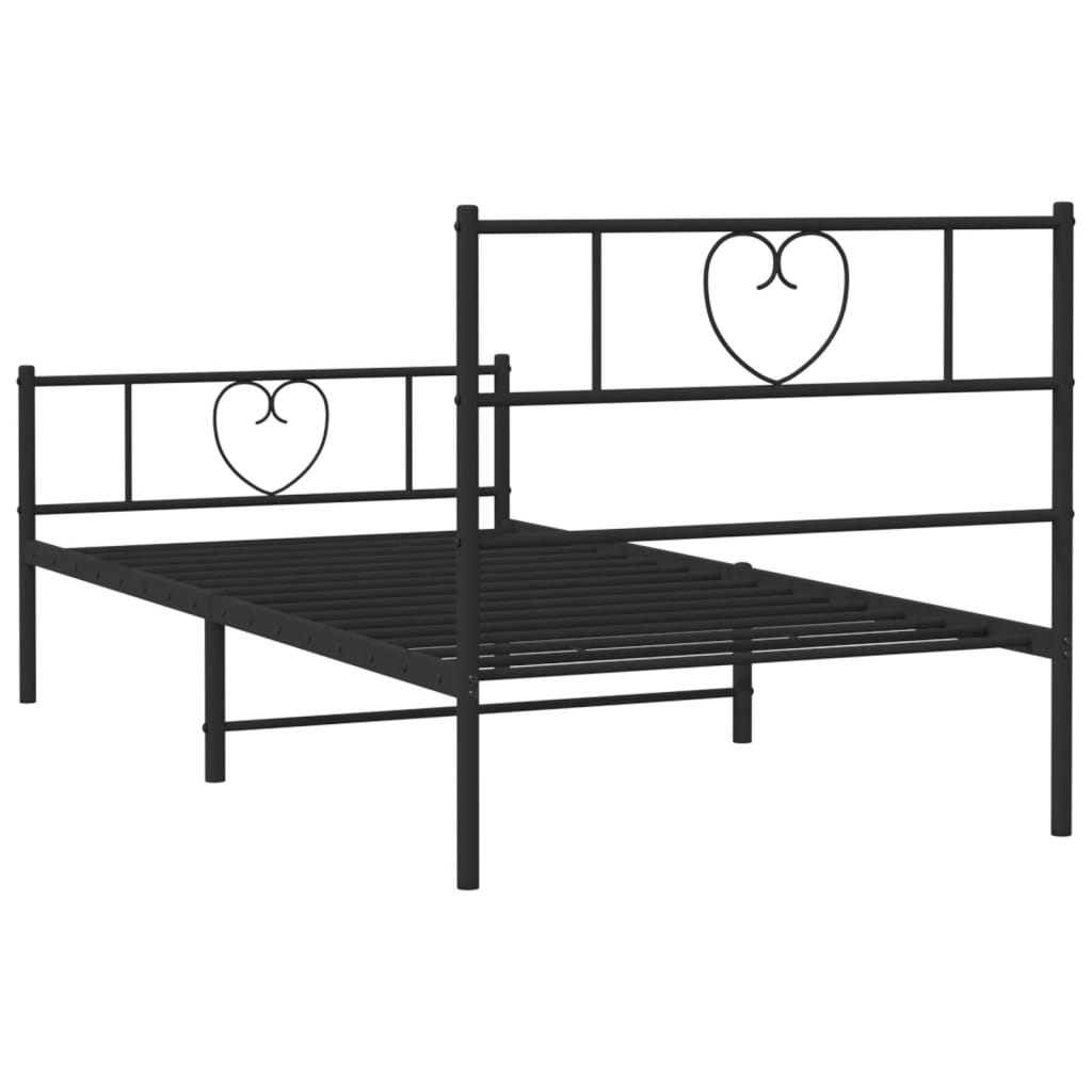 Metal Bed Frame without Mattress with Footboard Black 90x190cm