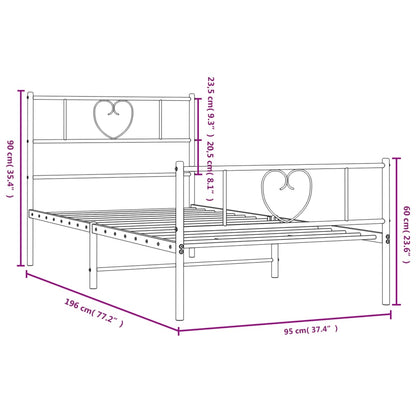 Metal Bed Frame without Mattress with Footboard Black 90x190cm