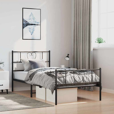 Metal Bed Frame without Mattress with Footboard Black 100x200cm