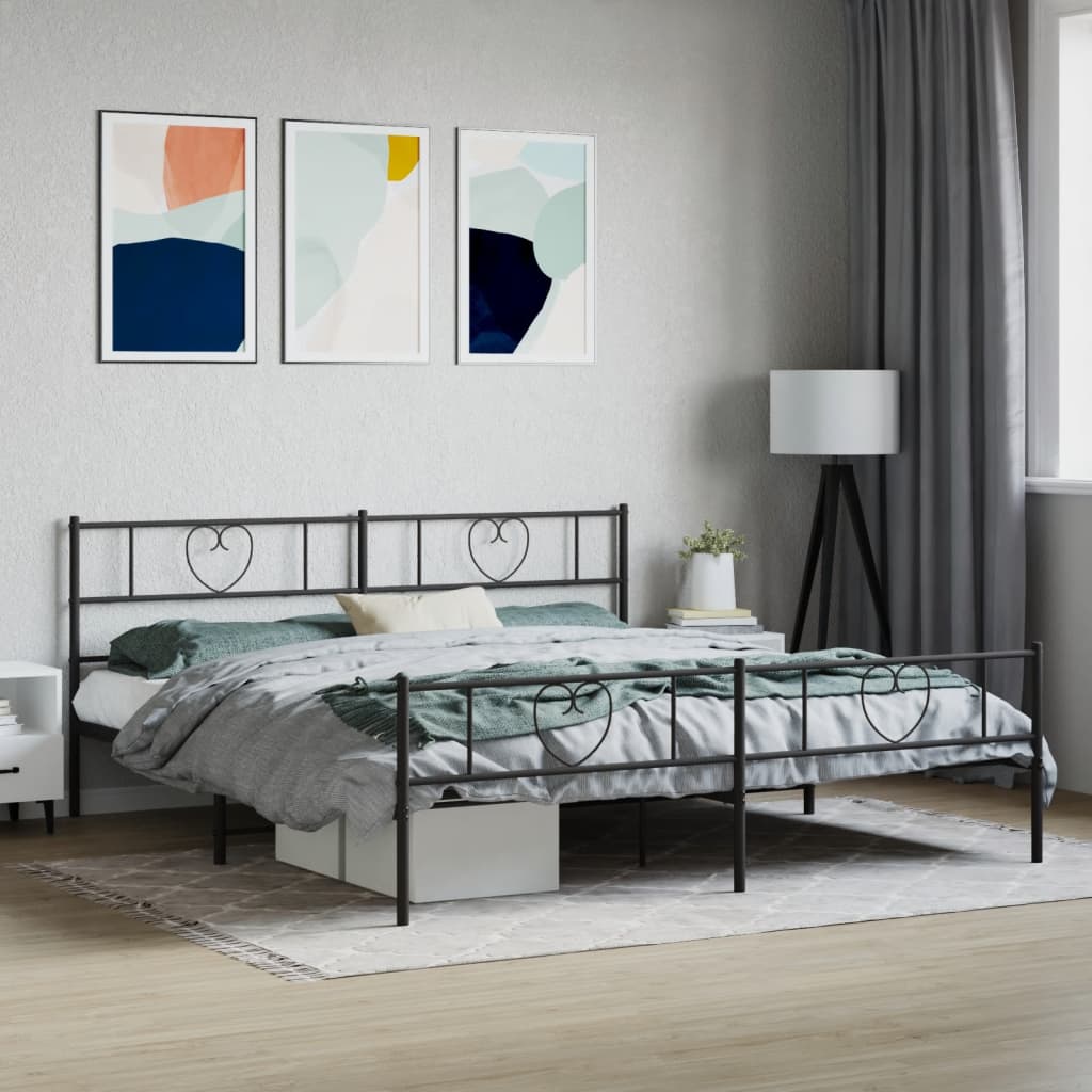 Metal Bed Frame without Mattress with Footboard Black 180x200cm