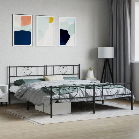 Metal Bed Frame without Mattress with Footboard Black 180x200cm