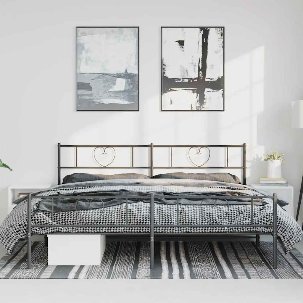 Metal Bed Frame without Mattress with Footboard Black 183x213cm