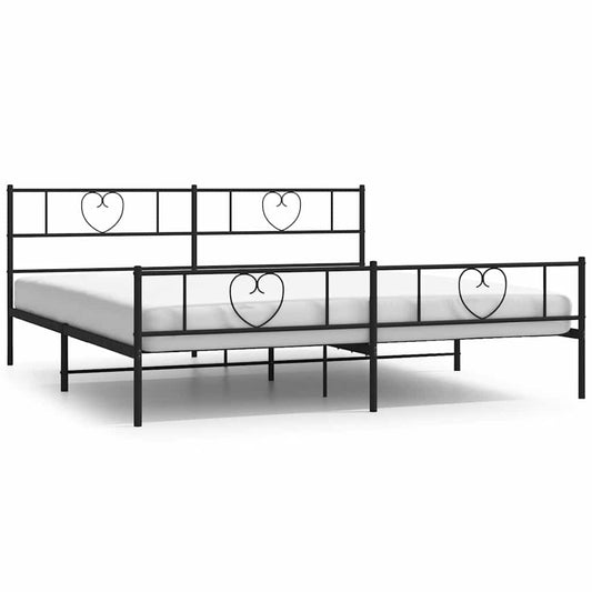 Metal Bed Frame without Mattress with Footboard Black 193x203cm