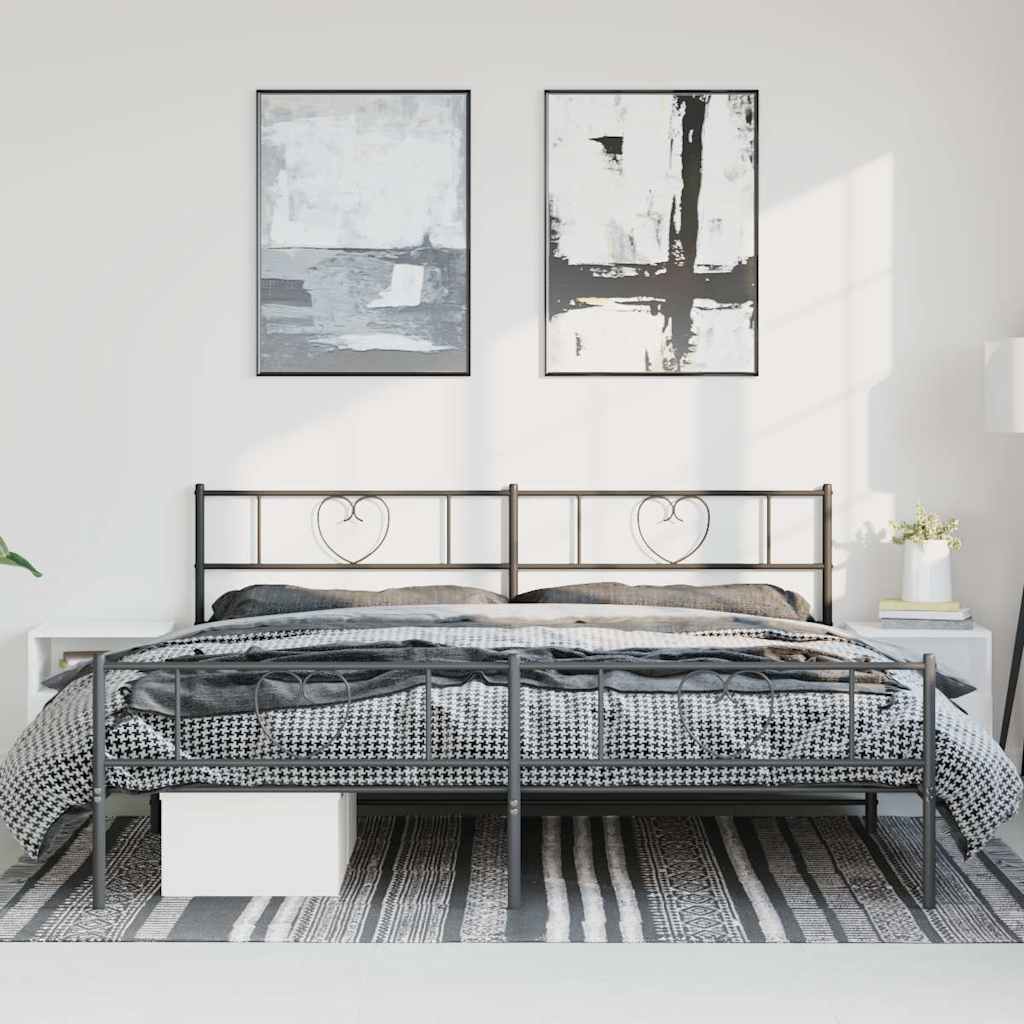 Metal Bed Frame without Mattress with Footboard Black 193x203cm