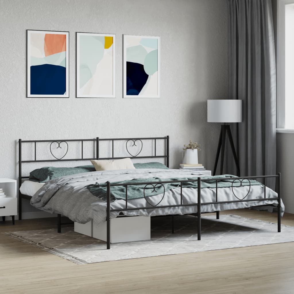 Metal Bed Frame without Mattress with Footboard Black 200x200cm
