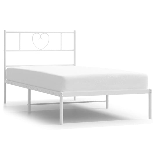 Metal Bed Frame without Mattress with Headboard White 75x190cm