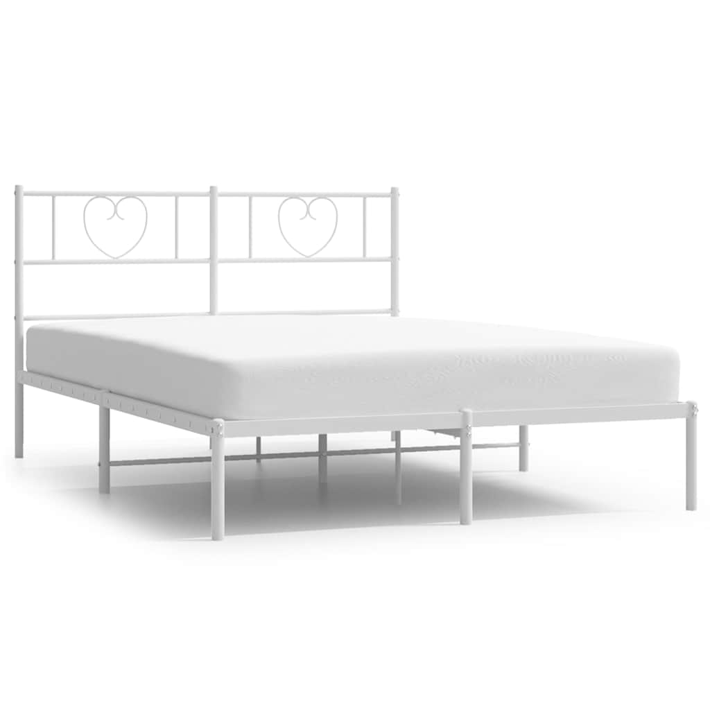 Metal Bed Frame without Mattress with Headboard White 135x190cm
