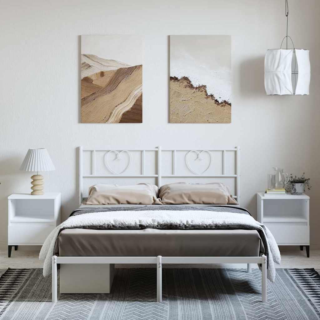 Metal Bed Frame without Mattress with Headboard White 135x190cm