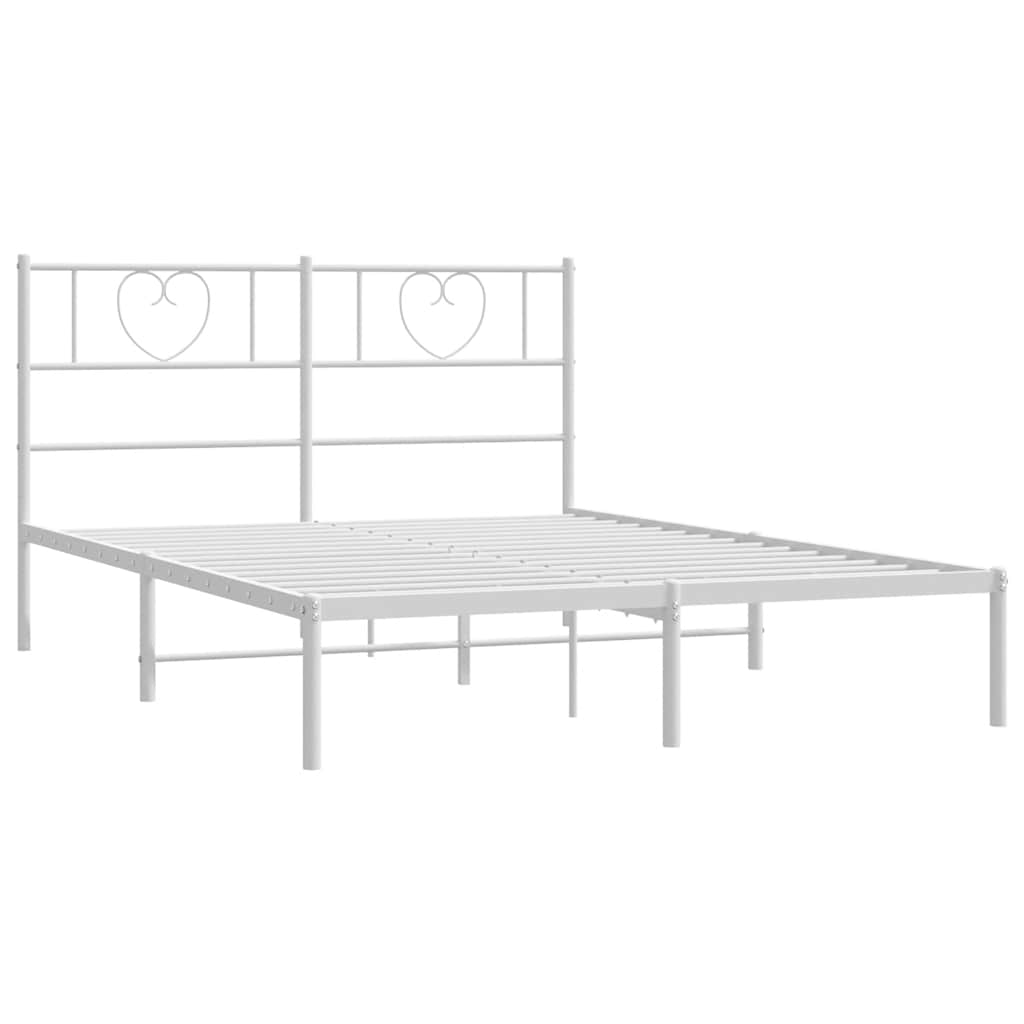 Metal Bed Frame without Mattress with Headboard White 135x190cm