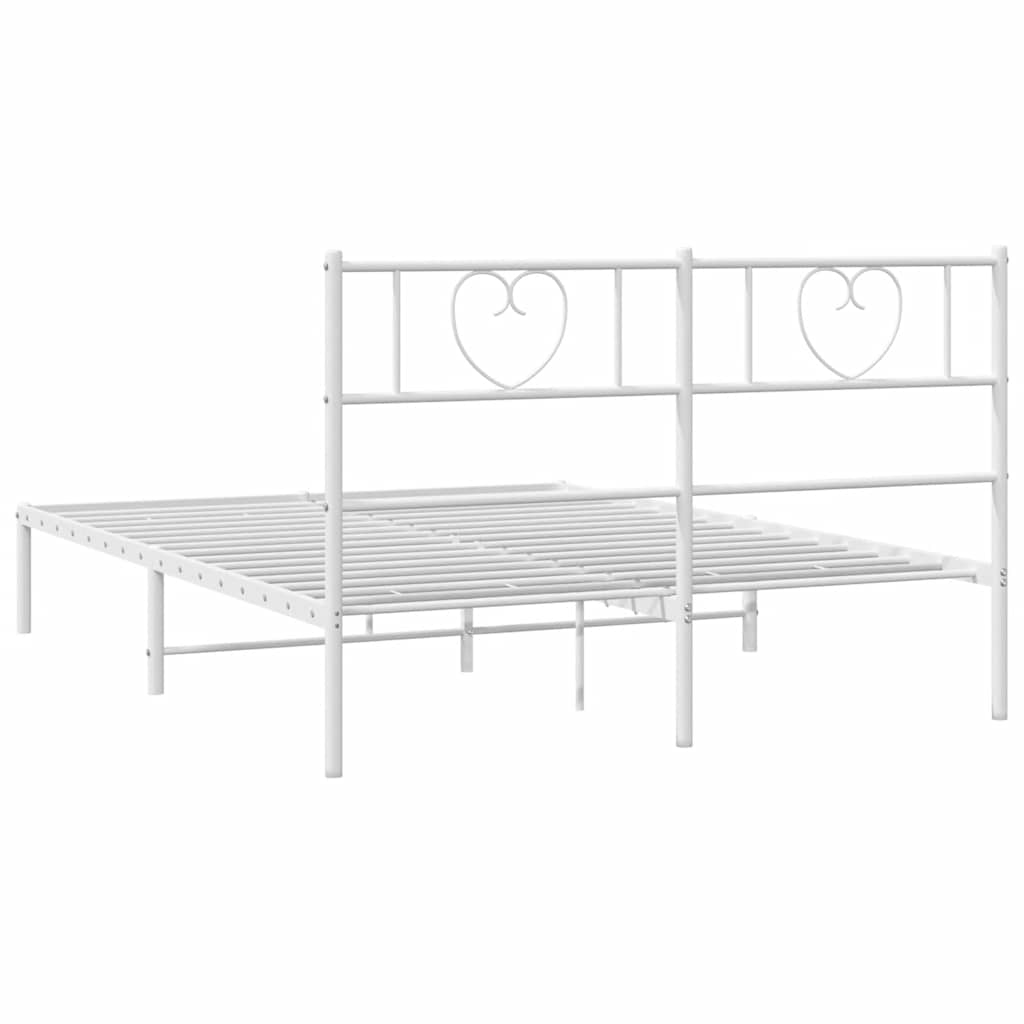 Metal Bed Frame without Mattress with Headboard White 135x190cm