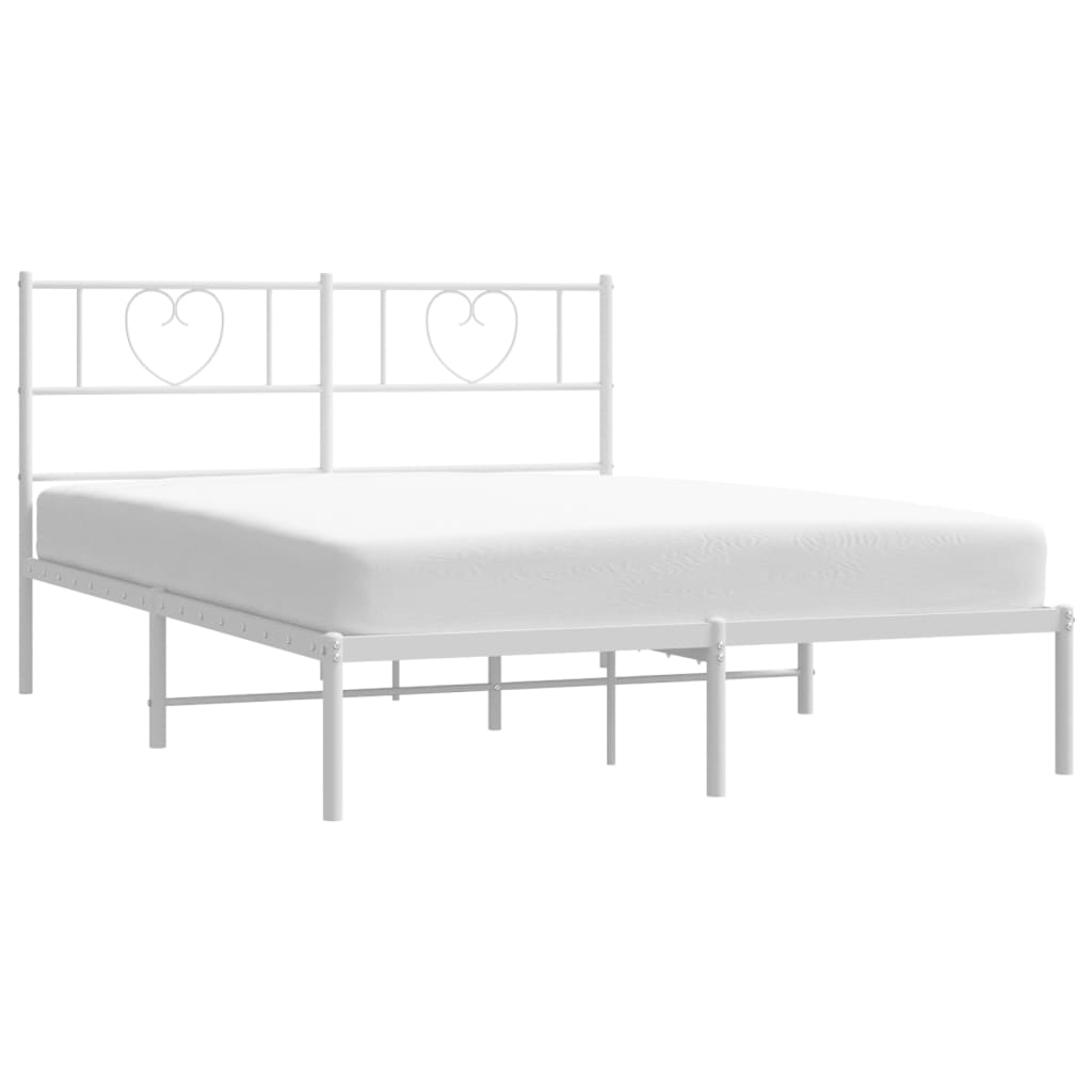 Metal Bed Frame without Mattress with Headboard White 140x190cm