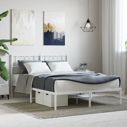 Metal Bed Frame without Mattress with Headboard White 140x190cm