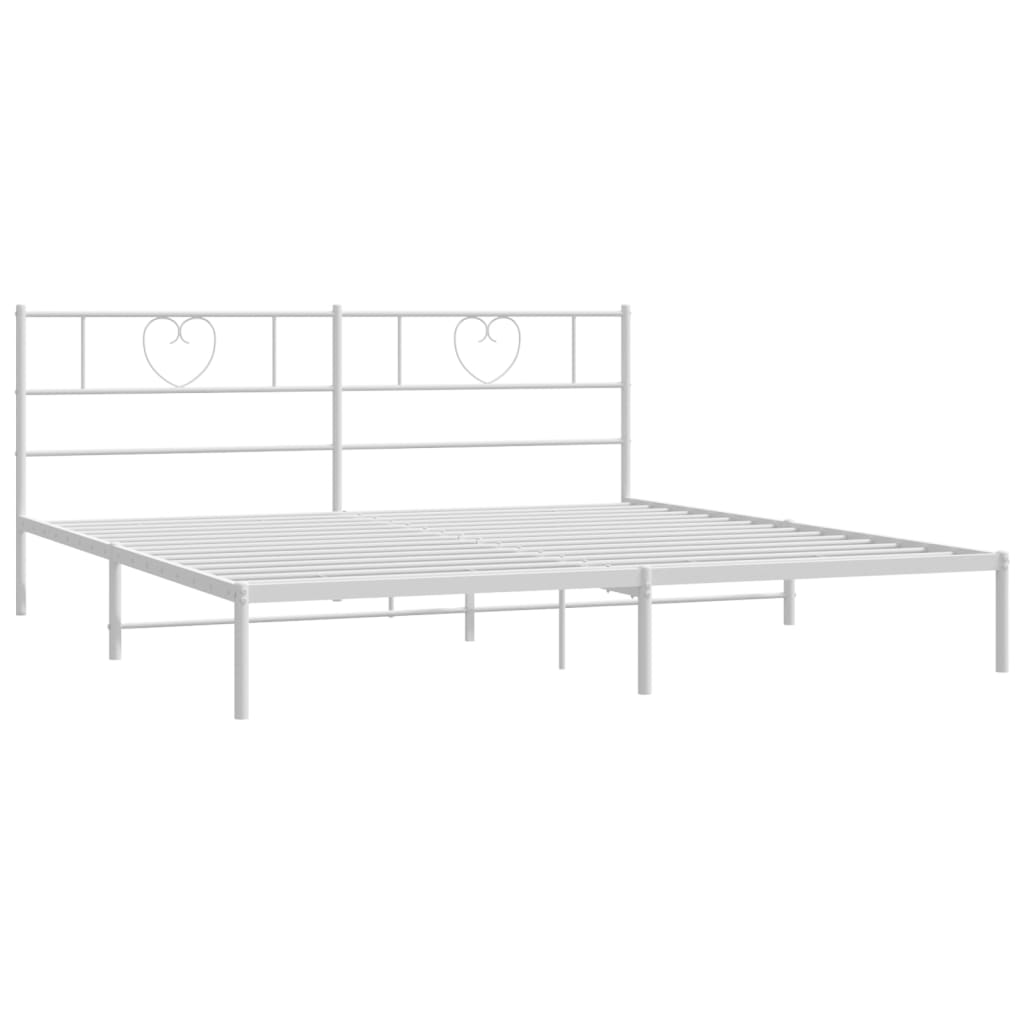 Metal Bed Frame without Mattress with Headboard White 200x200cm