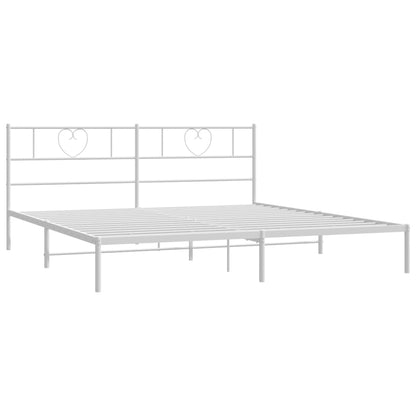 Metal Bed Frame without Mattress with Headboard White 200x200cm