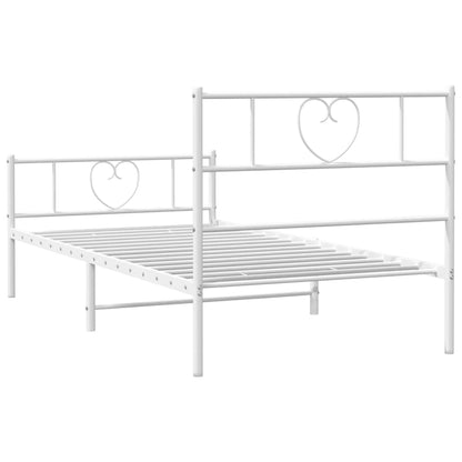 Metal Bed Frame without Mattress with Footboard White 75x190cm