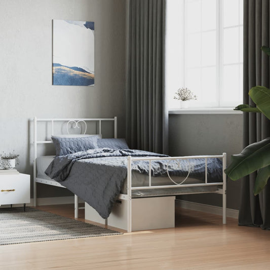 Metal Bed Frame without Mattress with Footboard White 90x190cm
