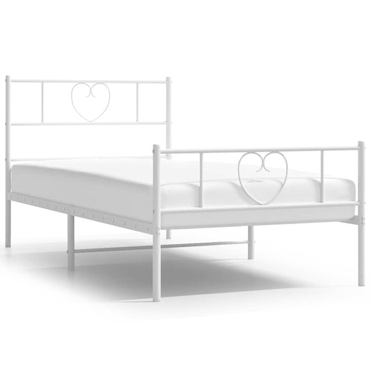 Metal Bed Frame without Mattress with Footboard White 100x190cm