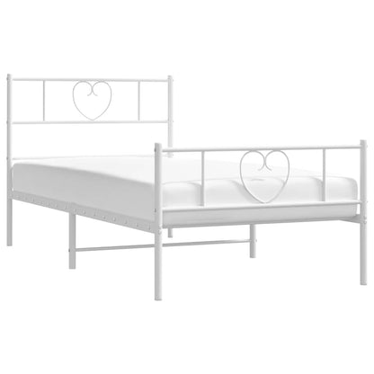 Metal Bed Frame without Mattress with Footboard White 100x190cm