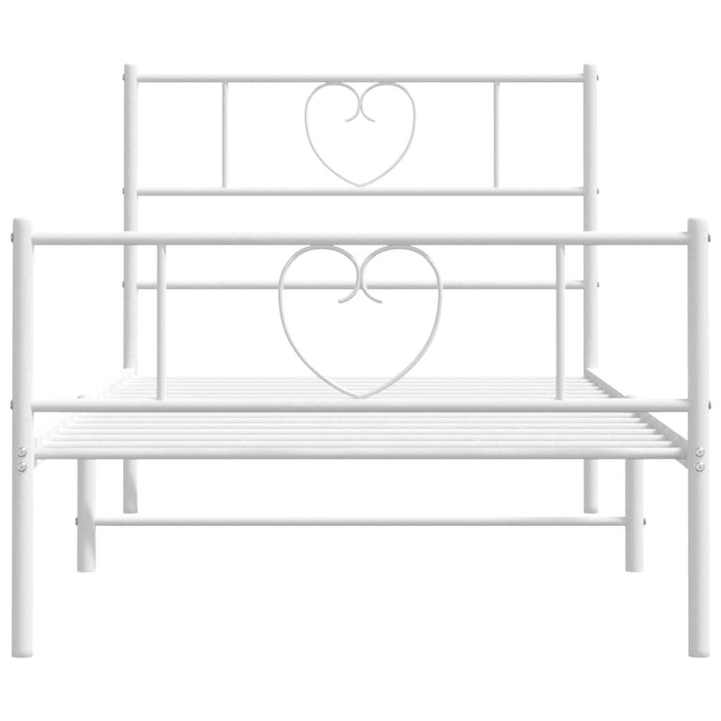 Metal Bed Frame without Mattress with Footboard White 107x203cm