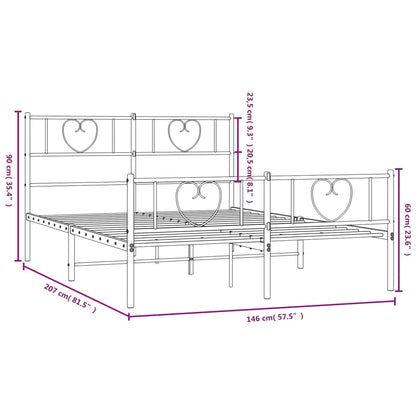 Metal Bed Frame without Mattress with Footboard White 140x200cm