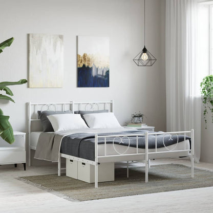 Metal Bed Frame without Mattress with Footboard White 140x200cm