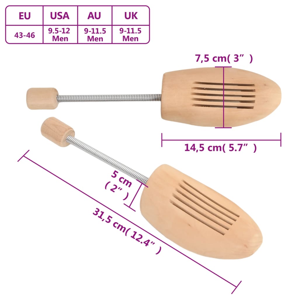 Shoe Trees 2 Pairs EU 43-46 Solid Wood Lotus