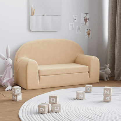 Kids'Sofa Bed 2-Seater Cream Soft Plush