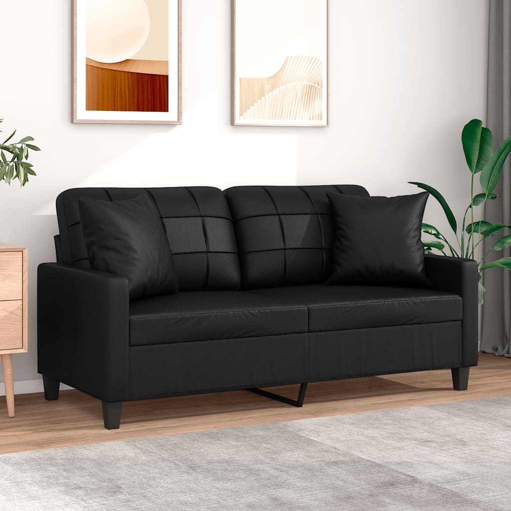 2-seater Sofa Black 75% Polyvinylchloride, 20% Polyester, 5% Cotton