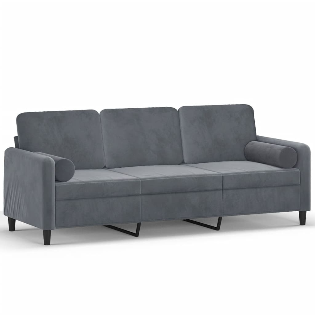3-Seater Sofa with Throw Pillows Dark Gray 70.9" Velvet