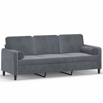 3-Seater Sofa with Throw Pillows Dark Gray 70.9" Velvet