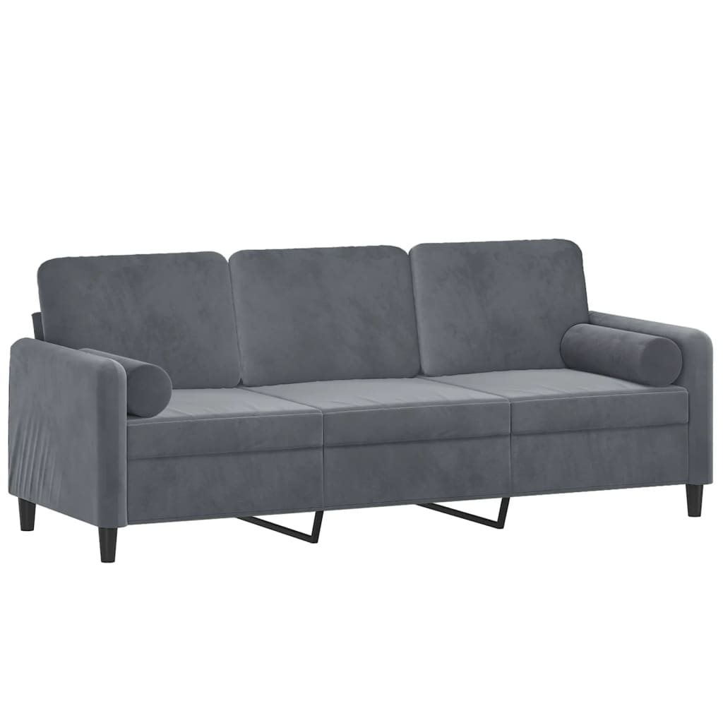 3-Seater Sofa with Throw Pillows Dark Gray 70.9" Velvet