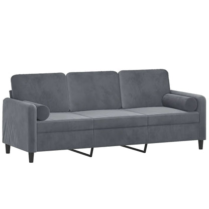 3-Seater Sofa with Throw Pillows Dark Gray 70.9" Velvet