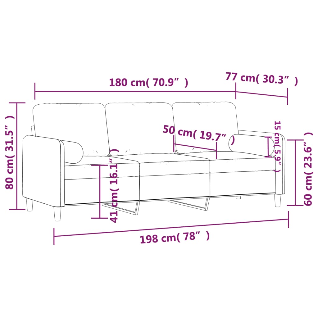 3-Seater Sofa with Throw Pillows Dark Gray 70.9" Velvet