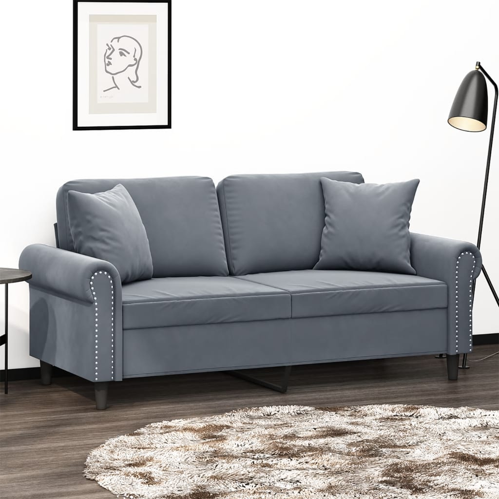 2-seater Sofa Dark grey Velvet (100% polyester), metal, textilene