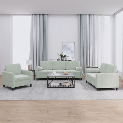 3 Piece Sofa Set with Pillows Light Gray Velvet