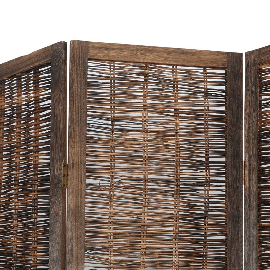 Room Divider 5 Panels Dark Brown Solid Wood Paulownia