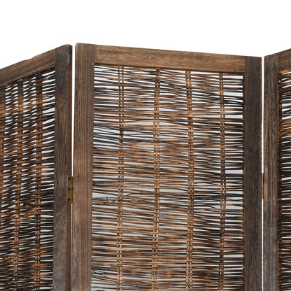 Room Divider 5 Panels Dark Brown Solid Wood Paulownia