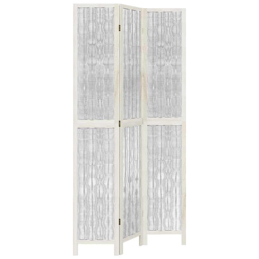 Room Divider 3 Panels White Solid Wood Paulownia