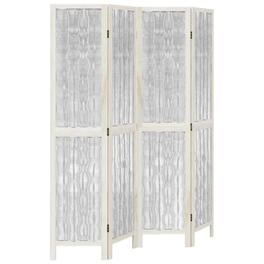 Room Divider 4 Panels White Solid Wood Paulownia