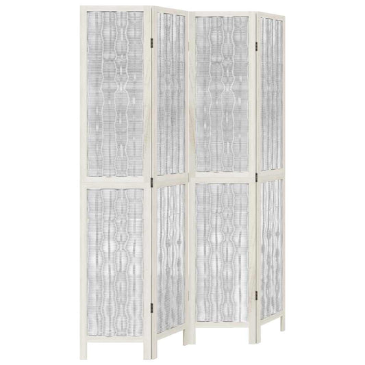 Room Divider 4 Panels White Solid Wood Paulownia