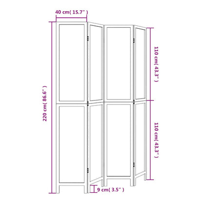 Room Divider 4 Panels White Solid Wood Paulownia