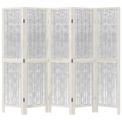 Room Divider 5 Panels White Solid Wood Paulownia