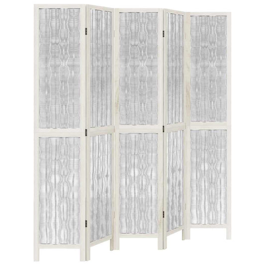 Room Divider 5 Panels White Solid Wood Paulownia