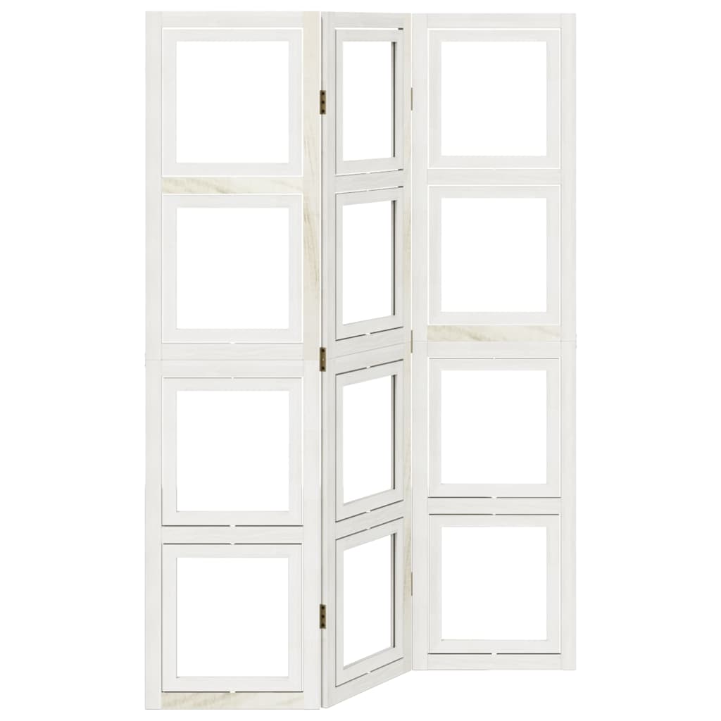 Room Divider 3 Panels White Solid Wood Paulownia